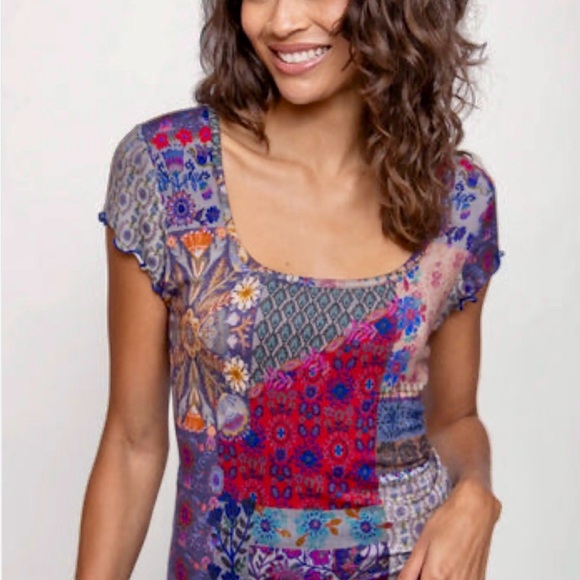 NATURAL LIFE Devon Buttersoft Colorful Patchwork Short Sleeve Top NWT XL - Picture 2 of 6